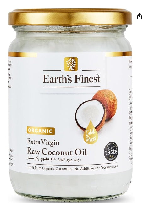 Earth’s Finest Organic Extra Virgin Raw Coconut Oil, 100% Pure, Cold-Pressed, Unrefined, No Additives, 500ml