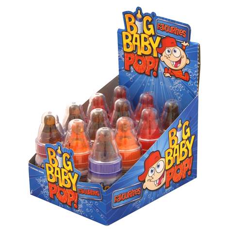 Bazooka Big Baby Pop Strawberry and Black Current 32g x Pack of 12
