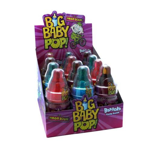 Bazooka Big Baby Pop Mega Sour Strawberry 32g x Pack of 12