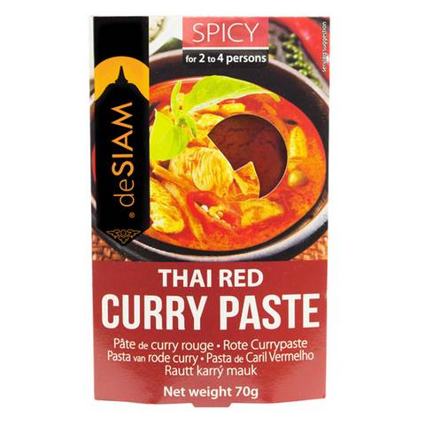 De Siam Thai Red Curry Paste with Red Chilles and Lemon Grass 70g