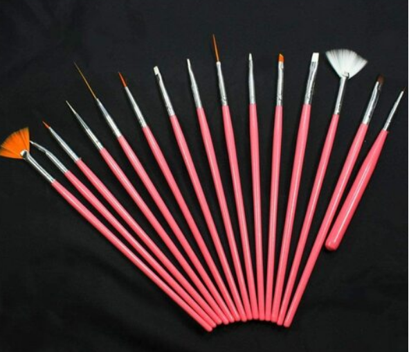 Vanz Pink 15Pcs/Set Professional Acrylic Nail Art Brush Set Design Painting Pen Perfec