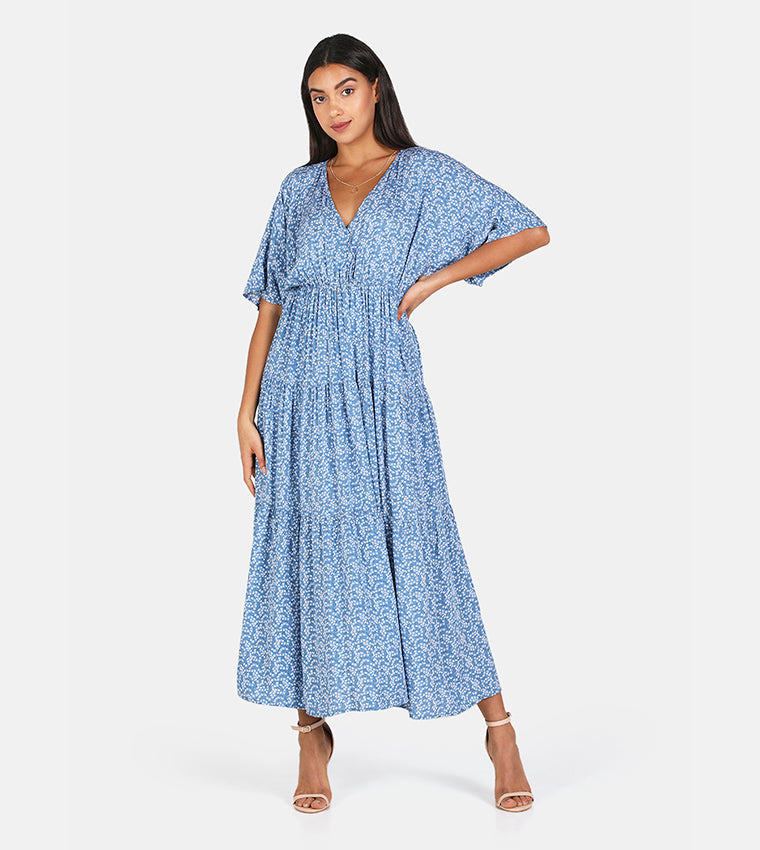Aila All Over Print Tiered Maxi Dress